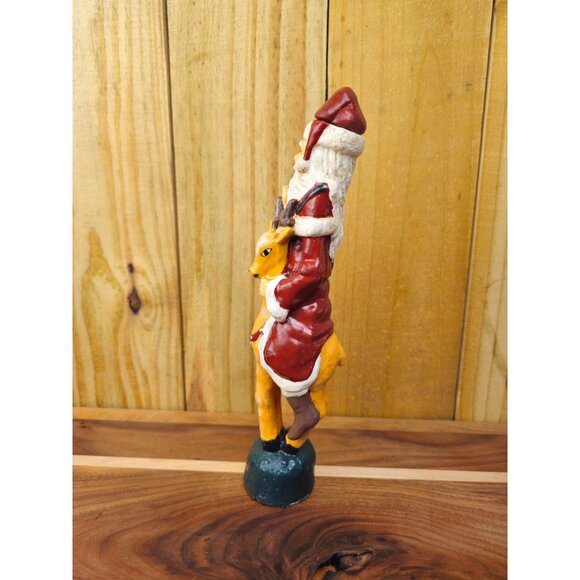 Vintage Old World Santa Claus Candlestick Holder Riding Reindeer Ceramic Figurin - Picture 13 of 14